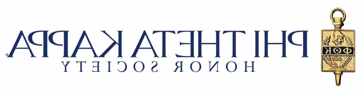 Phi Theta Kappa的标志由大写的海军蓝字母Phi Theta Kappa和小写的海军蓝字母Honor Society组成. 金色的Phi Theta Kappa徽章在文字的左边.